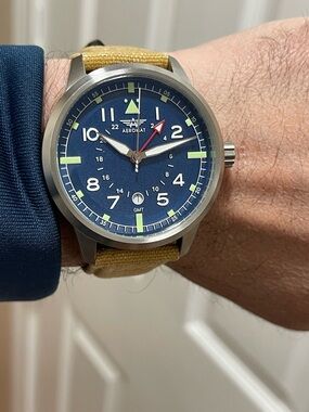 Aeromat Type GMT Blue Dial 100M 46mm Men’s Watch Military Quartz Swiss Movement